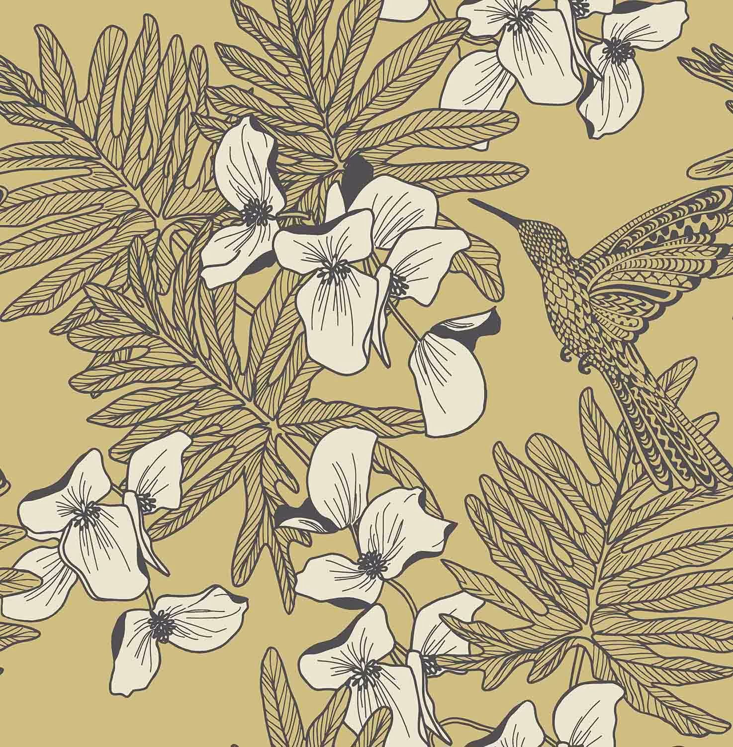 Обои 1838 Wallcoverings Aurora Hummingbird Mustard 1804-117-01
